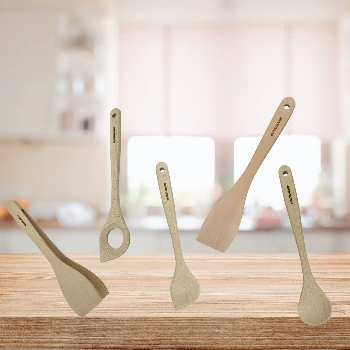 Ensemble de pince, spatule et cuillères en bois FSC Eco Friendly Facke