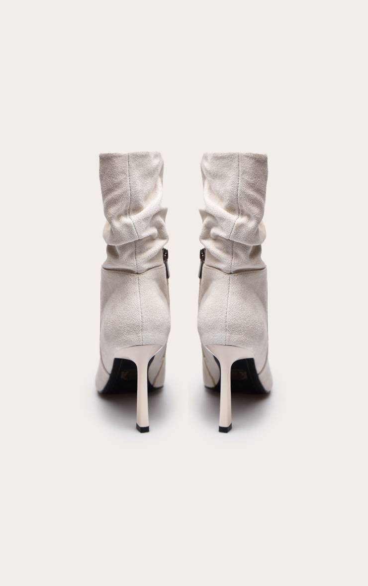 Crème Bottines À Bout Biseauté En Synthétique Froncée