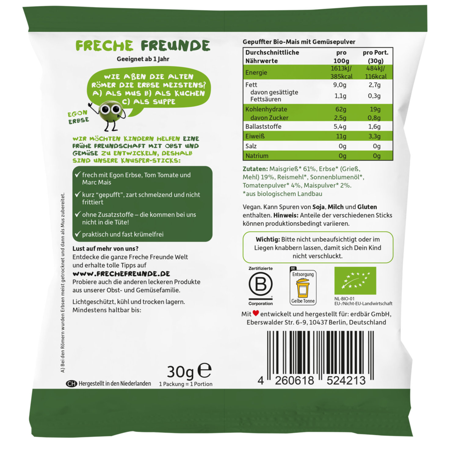 Freche Freunde Bio Knusper-Sticks Dreierlei Gemüse 12+ Monate