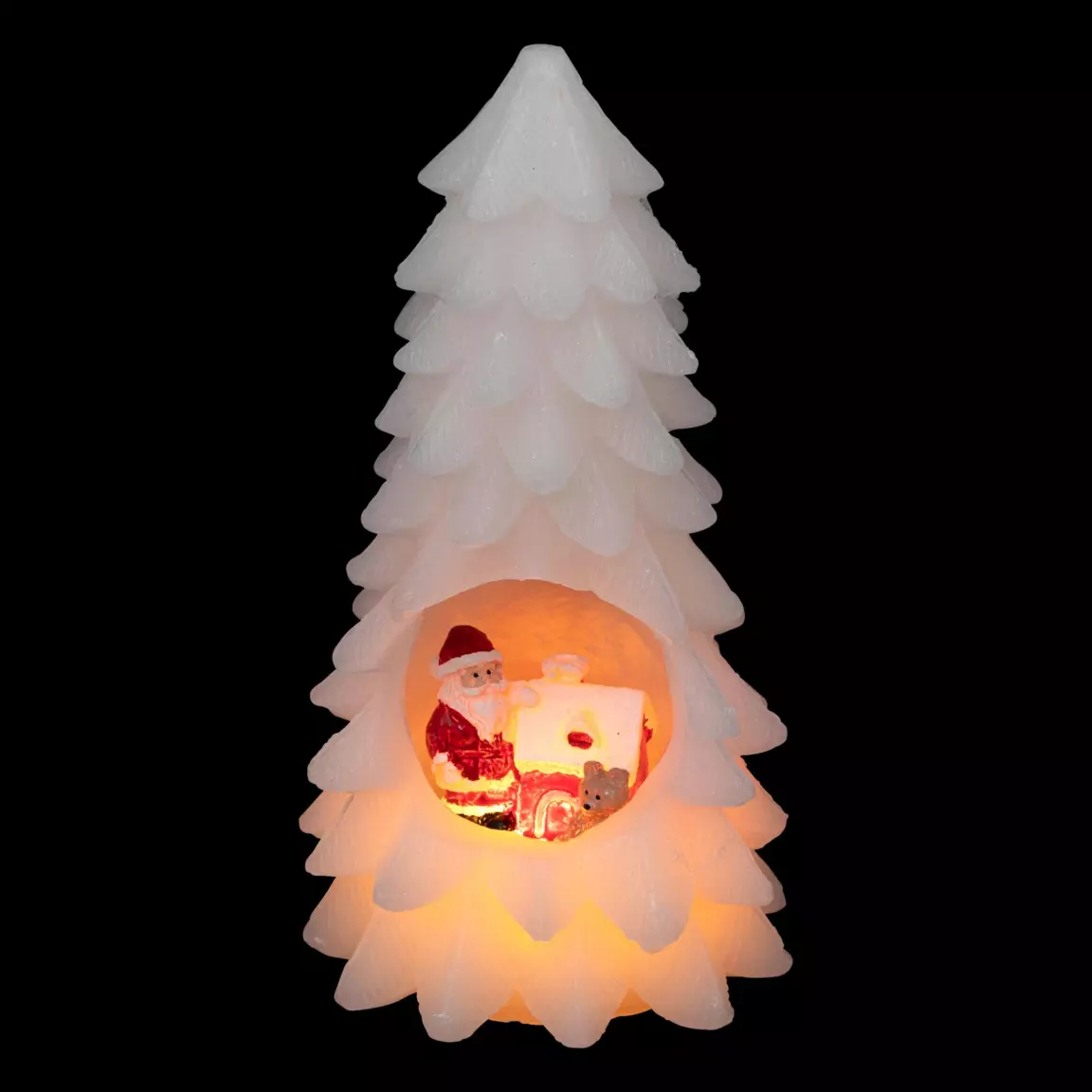 Bougie LED (H20 cm) Sapin et Père Noël Blanc