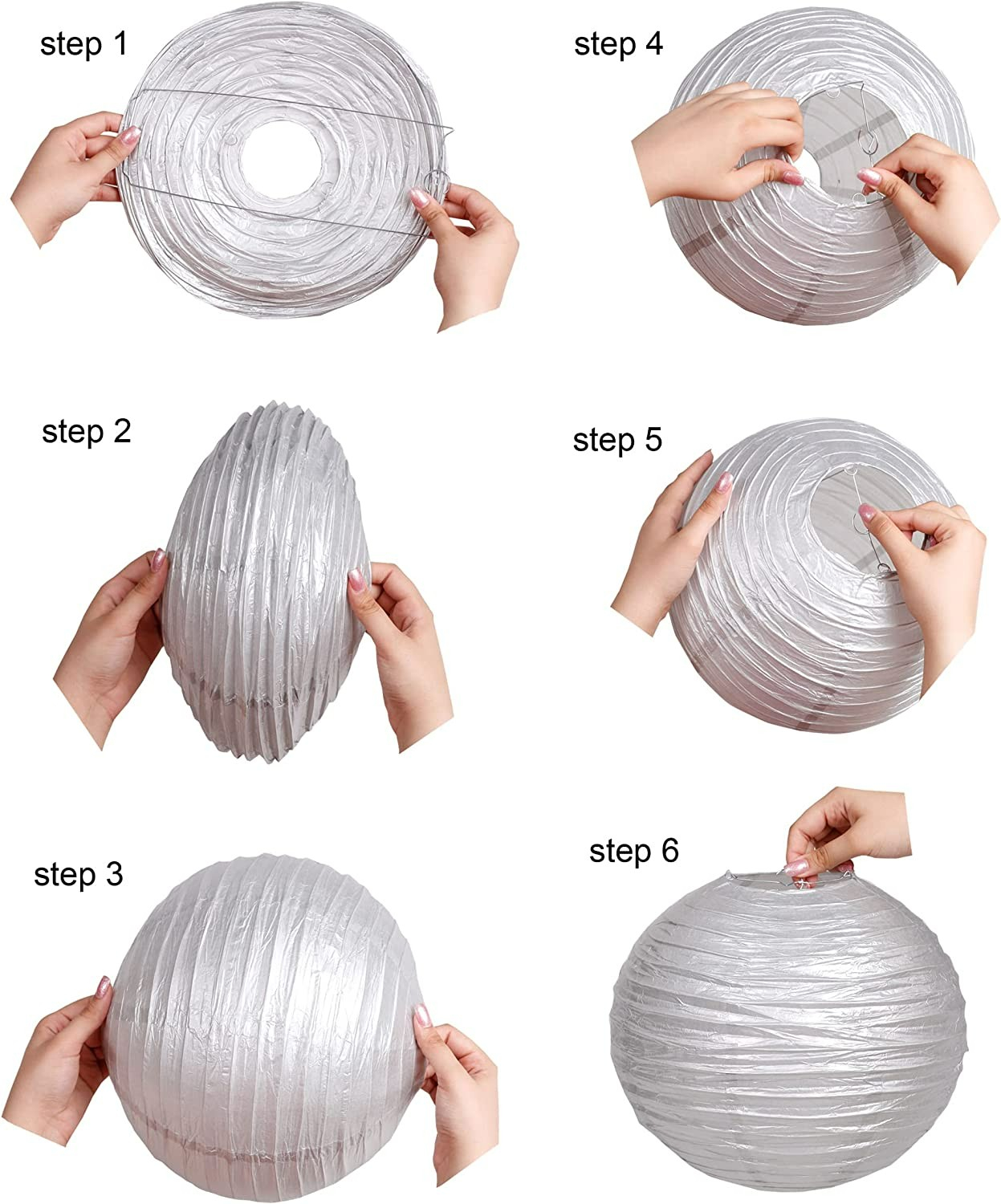(10er Set) Ø40cm Papier Lampion LED Lichter Deko Party / Geburtstag / Hochzeit - Weiss