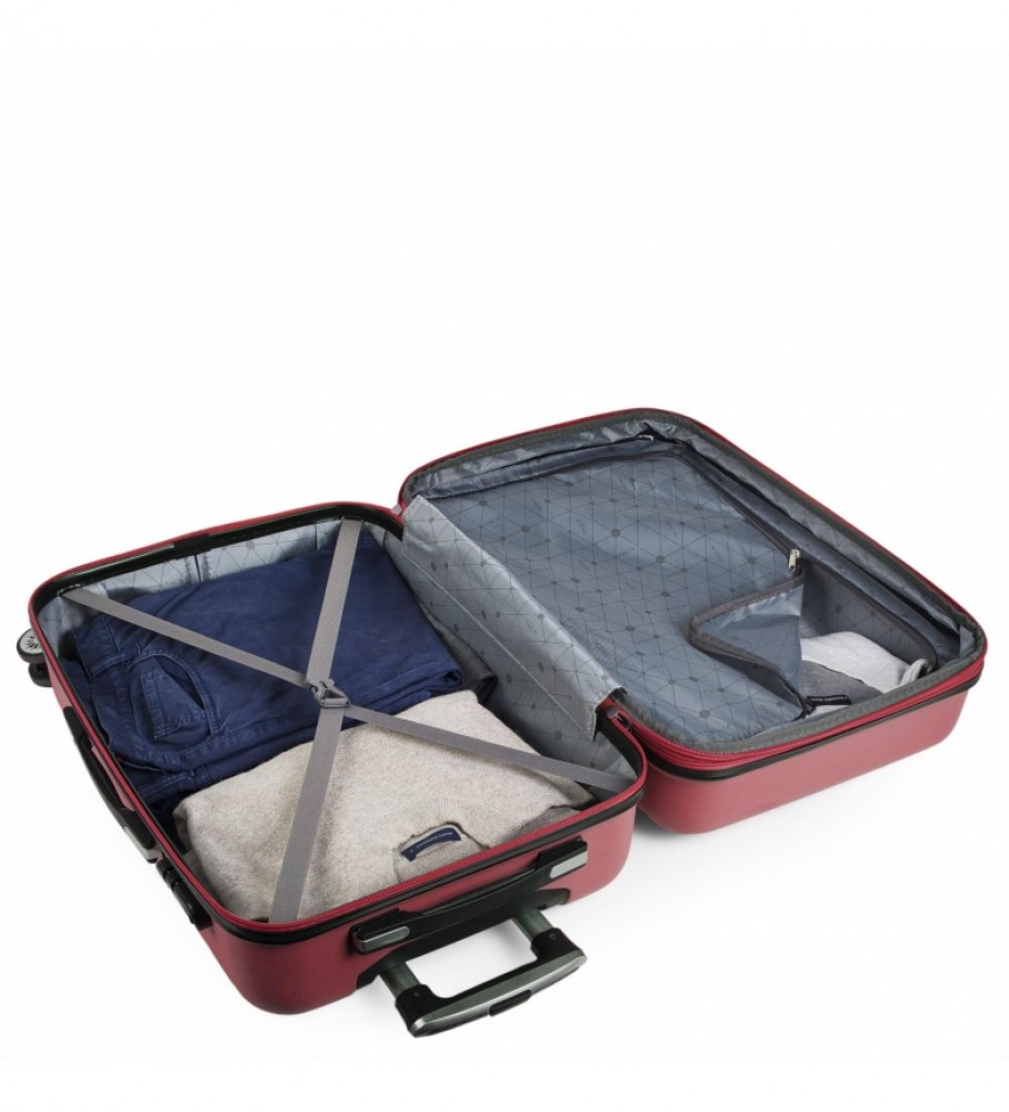 Mala de viagem rígida de tamanho médio com 4 rodas ITACA 71260, cor bordô - 65 x 42 x 26 cm -