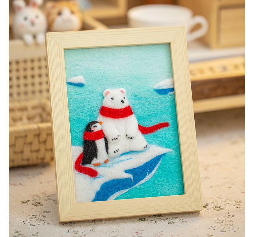 Embroidery Kingdom - IJsbeer en pinguïn omlijste decoratie DIY naaldviltset (verschillende ontwerpen)