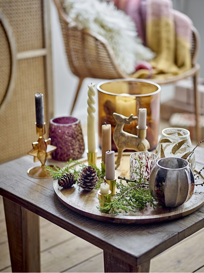 Bloomingville - Jisele Lysestage - Brun - Glas