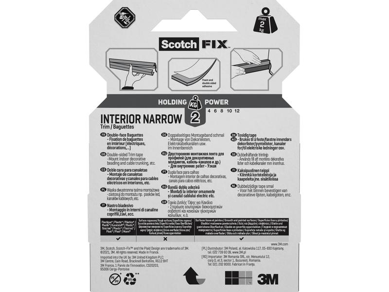 Scotch Montageband Scotch-Fix, 10 mm x 2 m, Weiss Doppelseitiges Klebeband für Zierleisten