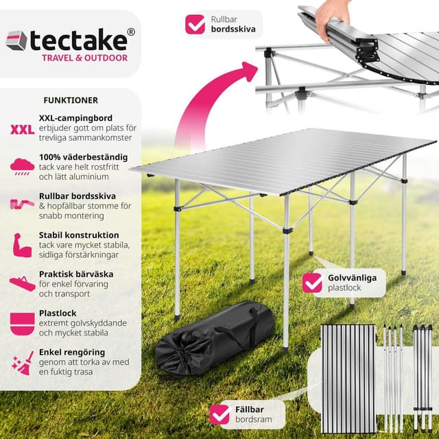 Campingbord Aluminium 140x70x70 cm foldbar