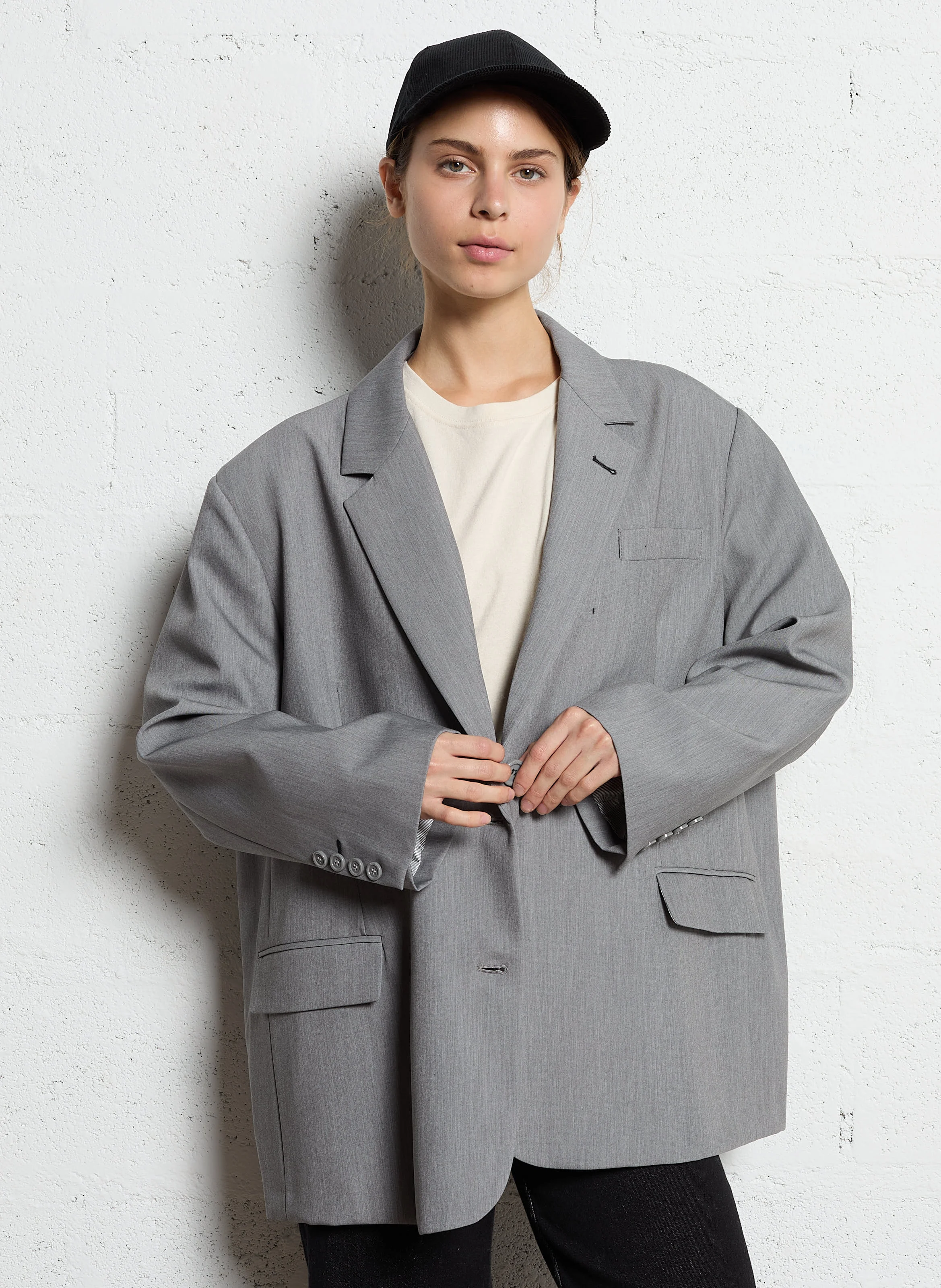 Veste oversize col tailleur| Gris