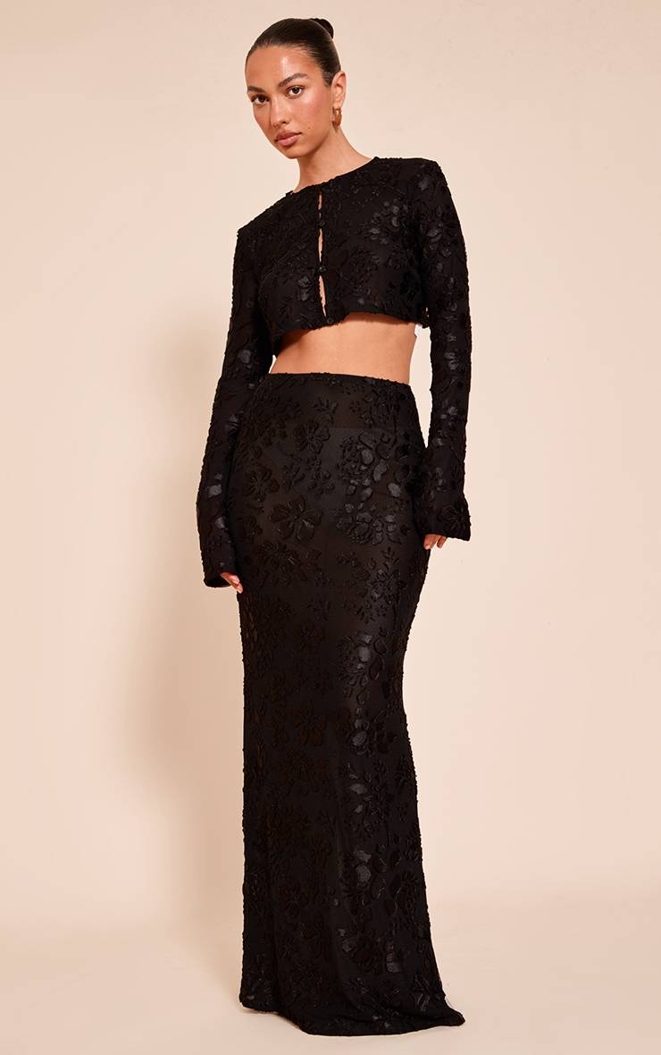 Noir Top Court Transparent À Fleurs Avec Boutons