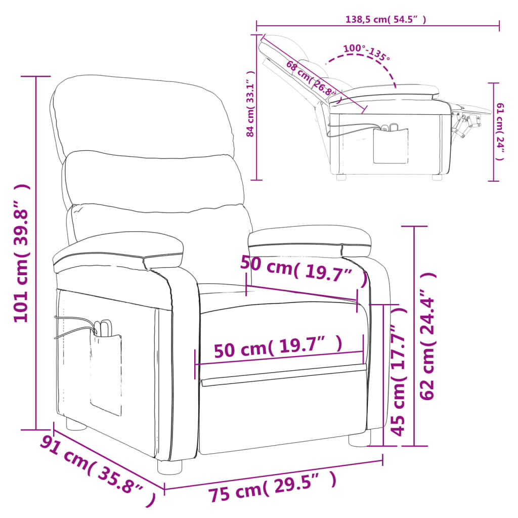vidaXL Elektrische massagestoel, bruin, stoffen bekleding