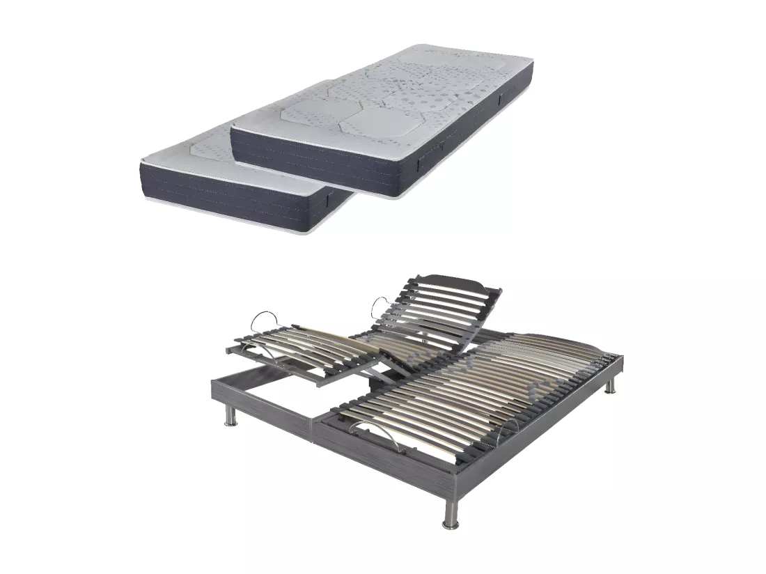 Ensemble relaxation S62 + Matelas Latex Louxor - 5 zones - 2x80x200 - Gris