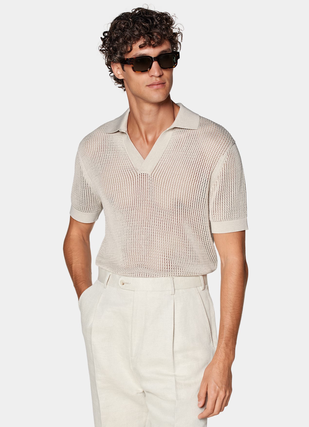 Polo crochet sans boutons sable