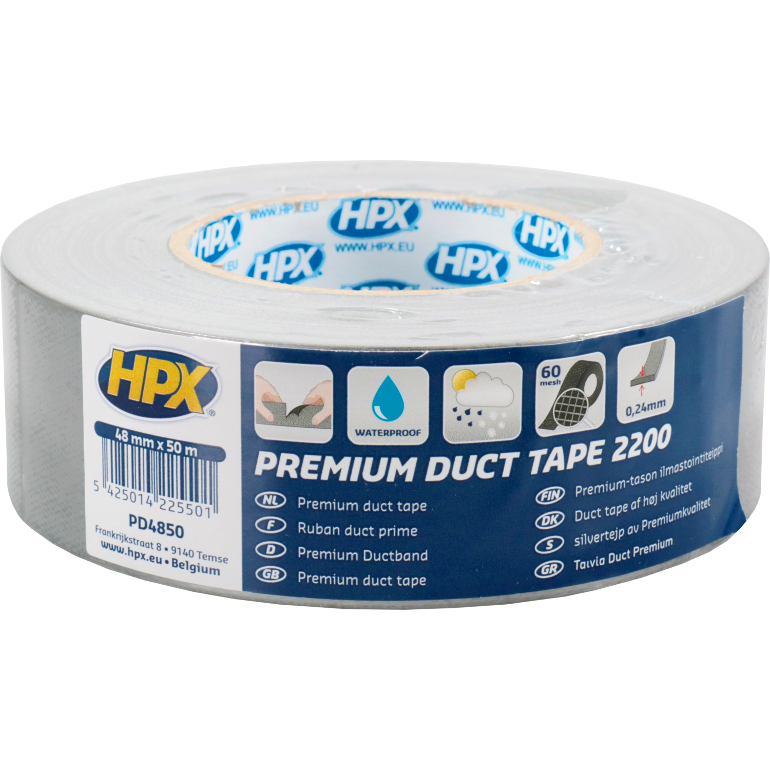 HPX, Ducttape, PVC, 48mm, 50m, zilver
