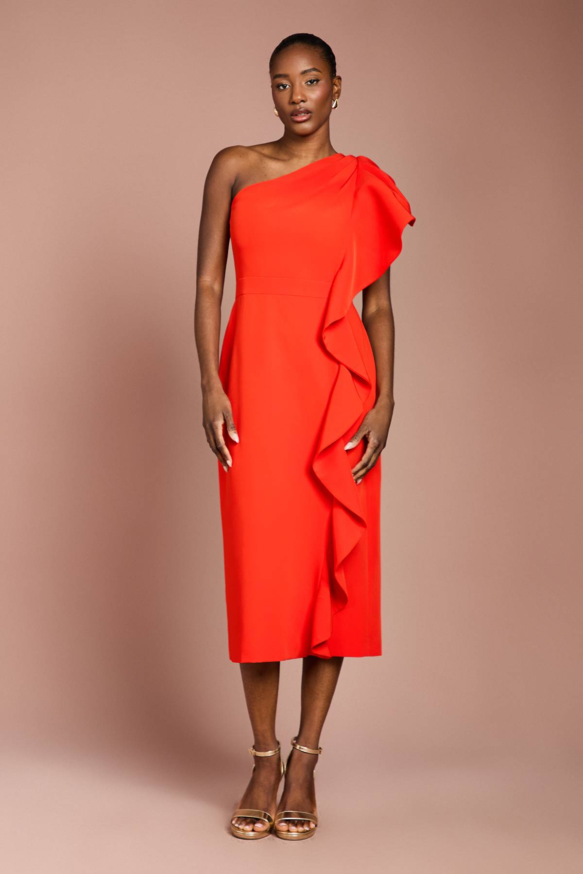 Coast Robe Crayon Midi en Crêpe à Une Épaule avec Volant