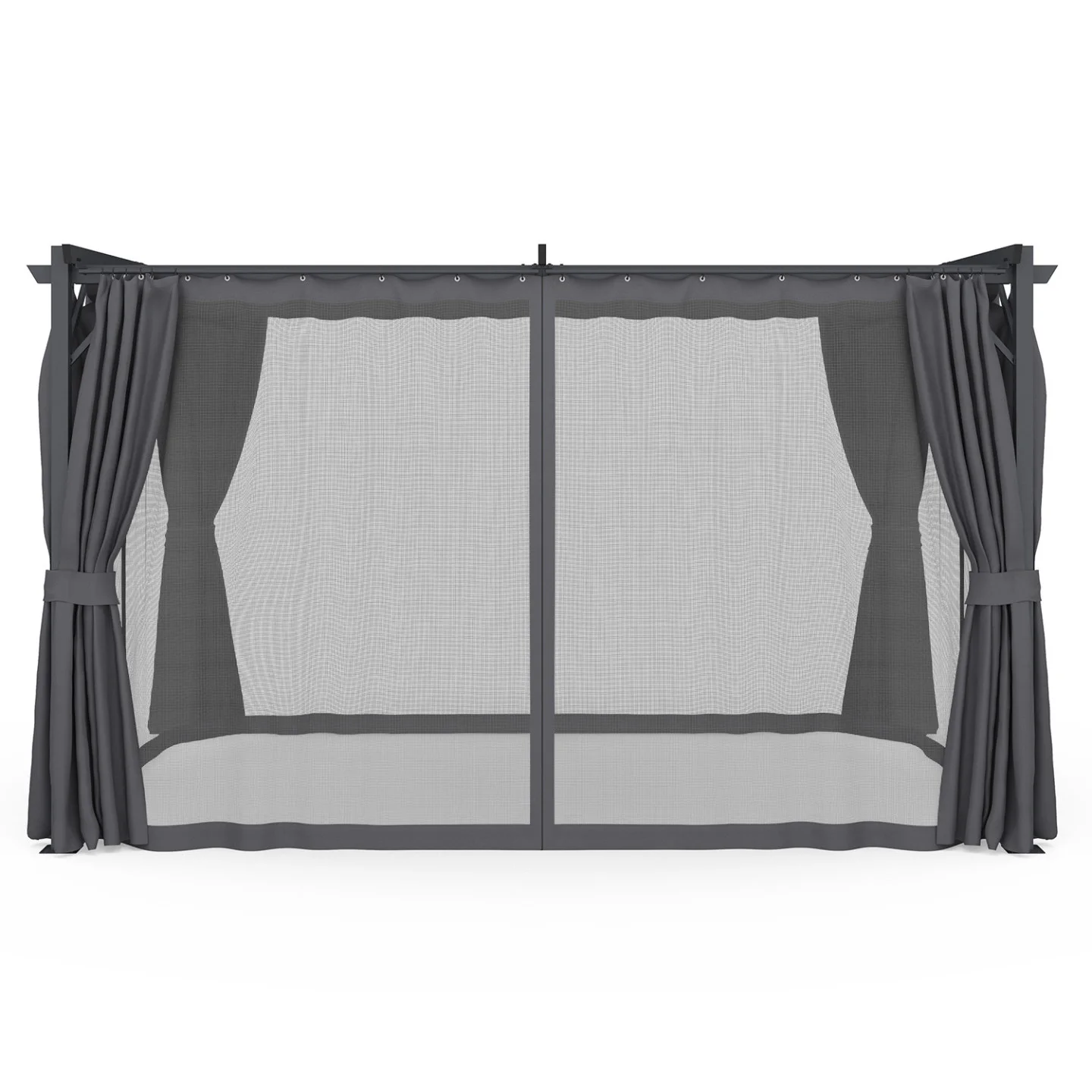 Pergola moustiquaire toit rétractable 3x4M et 4 rideaux gris