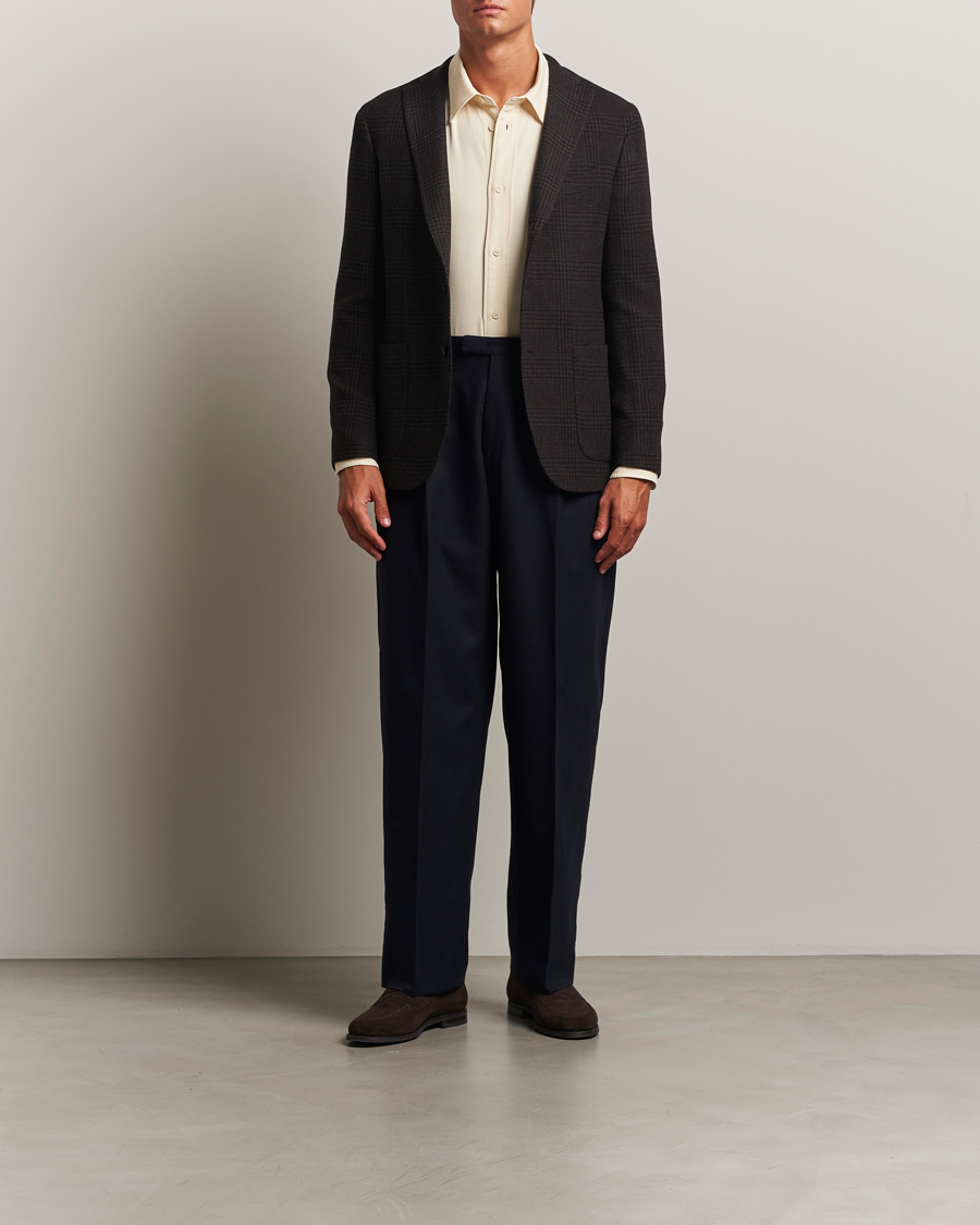 Boglioli Pleated Flannel Trousers Navy