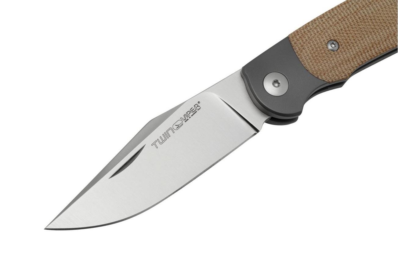 Viper Twin, V6002CN, Satin M390, Natural Canvas Micarta zakmes, Fabrizio Silvestrelli design