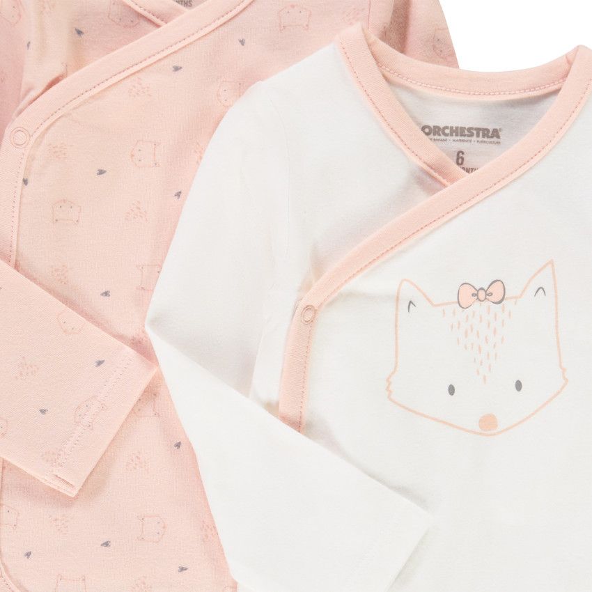 Lot de 2 bodies manches longues imprimé renard pour bébé fille - Ecru