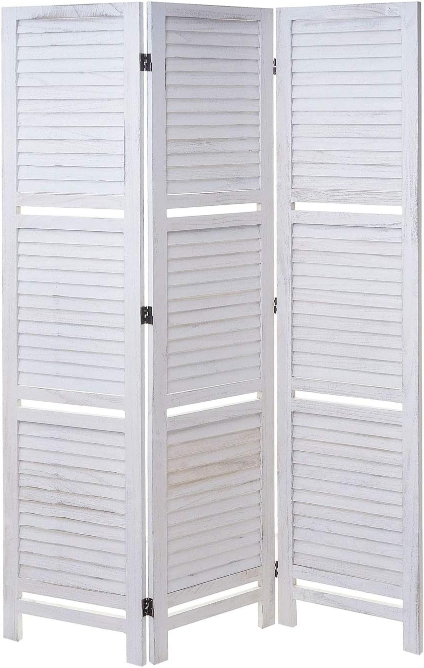 Mendler Paravent T752, Trennwand Raumteiler mit Regalböden 170x125cm, Shabby Look - weiß/weiß WW4105272