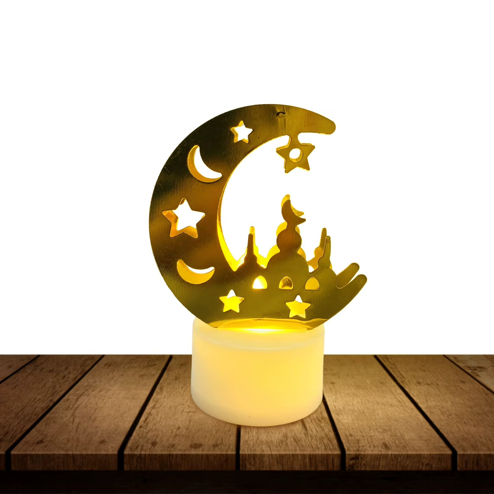 (74x54mm) Mini Ramadan LED Teelicht Eid Mubarak Home Deko Rechaud Kerze Bayram Beleuchtung (inkl. LR1130 Batterien) - Warmweiss