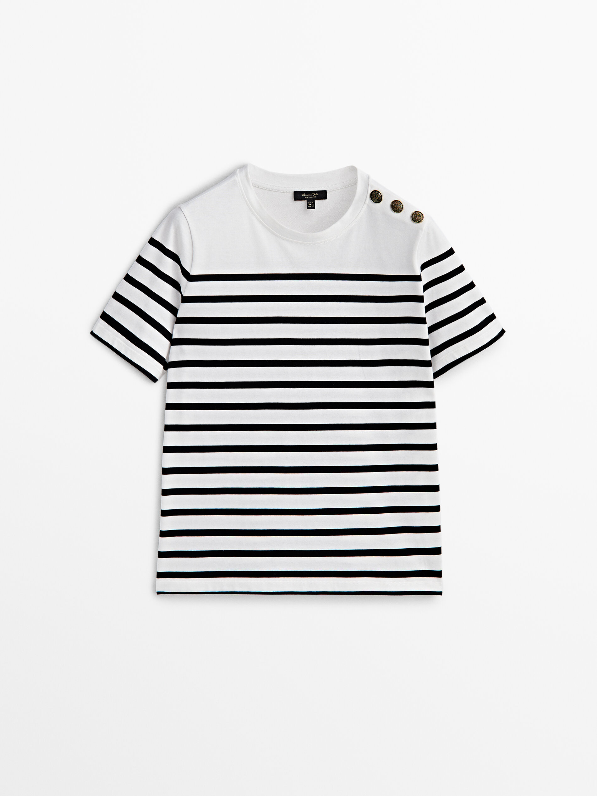 Camiseta listrada de algodão com botões nos ombros - RAW