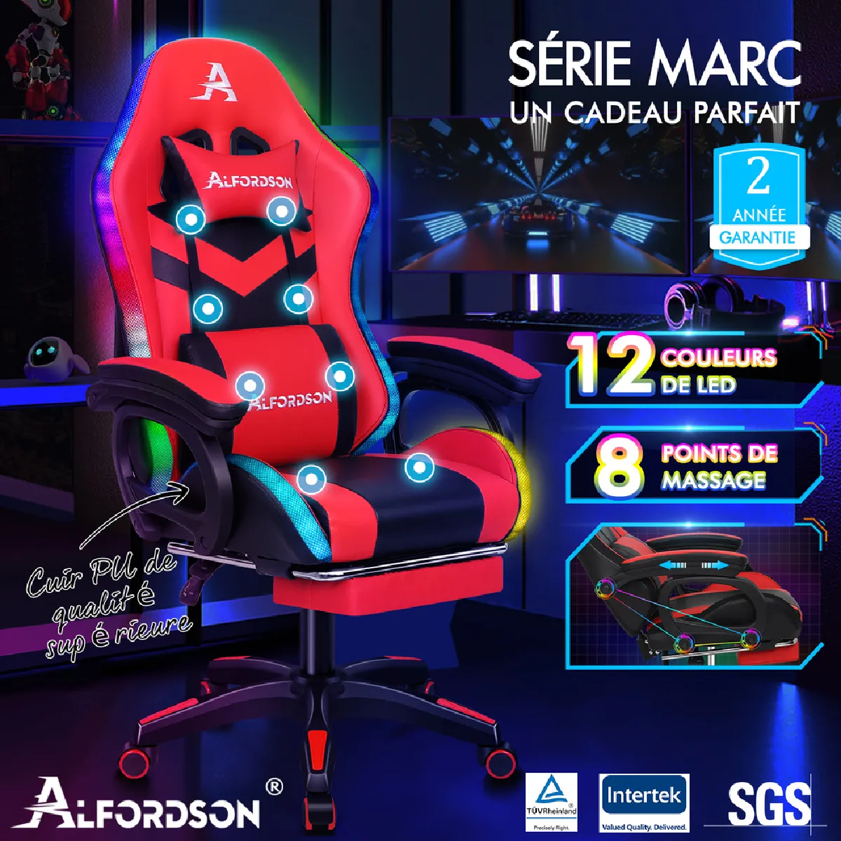 ALFORDSON LED et Massant - Rouge Noir