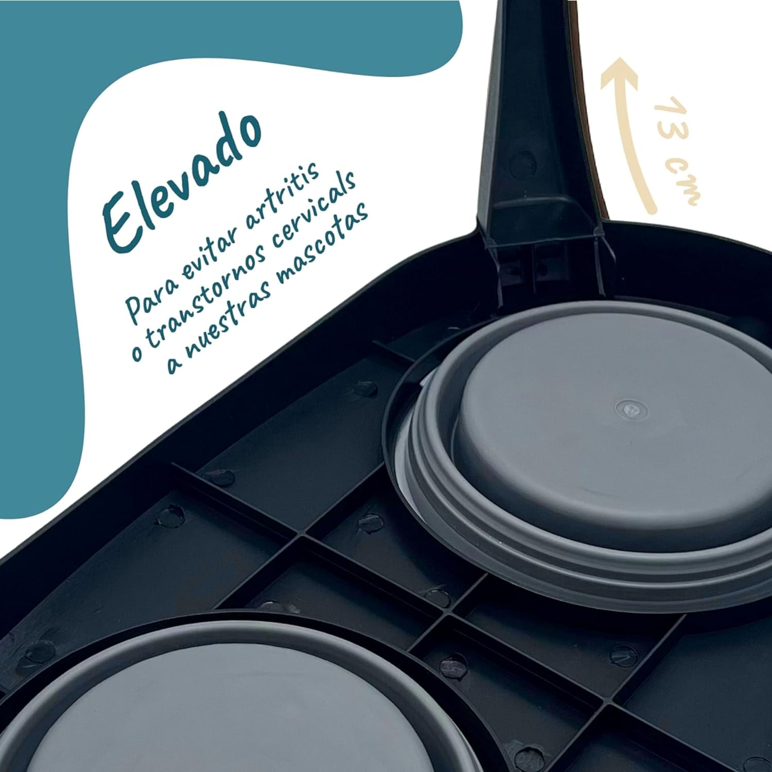 Comedouro elevado para cães EL ÁTICO PETS com bebedouro anti-respingos. Comedouro removível anti-engasgo.