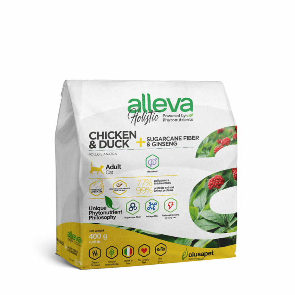 Croquette sans céréales pour chat hairball aux poulet et canard, fibre de canne à sucre et aloe vera 0,4 kg