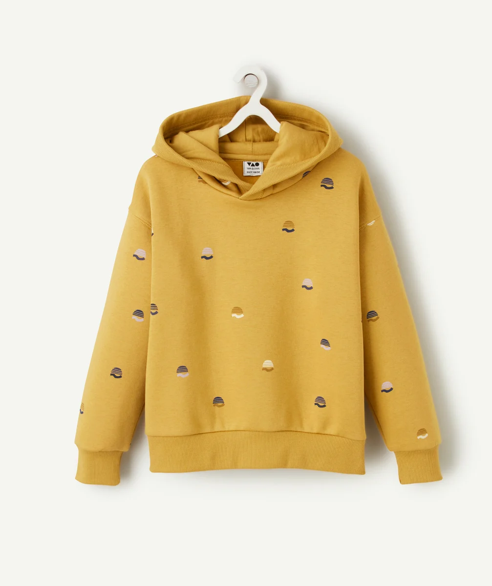 SWEAT À CAPUCHE GARÇON EN FIBRES RECYCLÉES JAUNE IMPRIMÉ