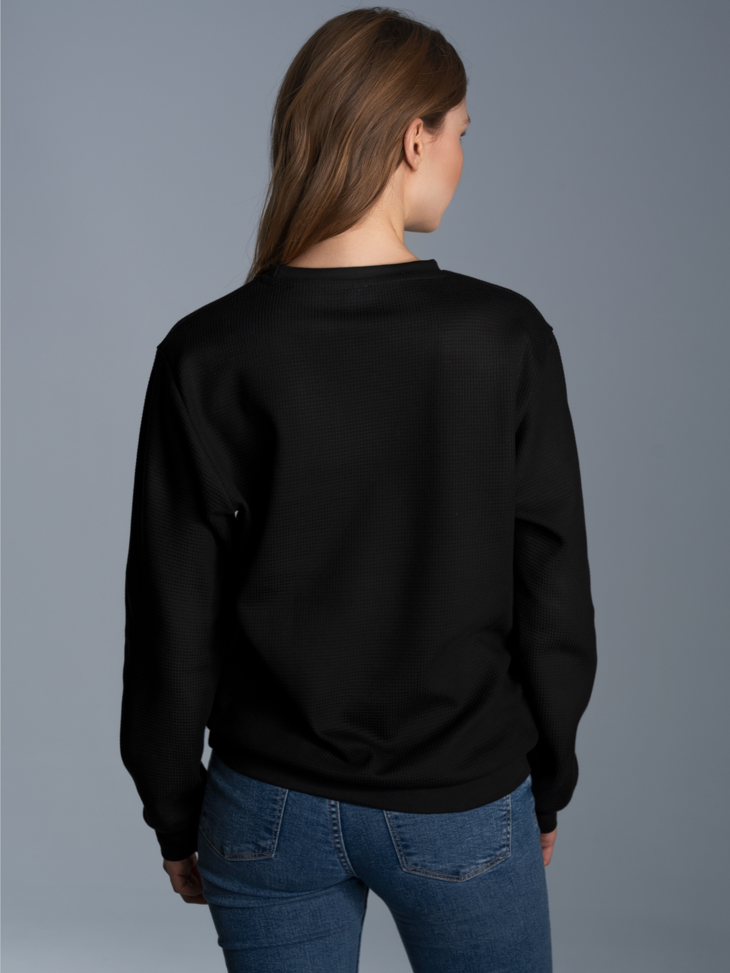 Sweatshirt in Waffeloptik Schwarz
