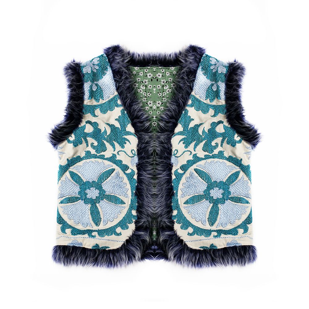 Suzani waistcoat Daruna teal - blauw