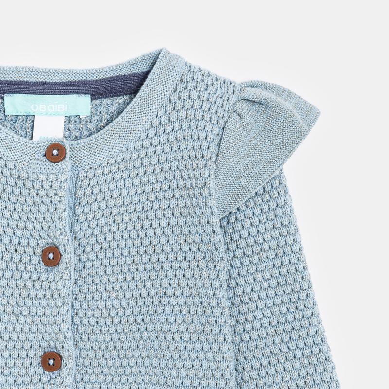 Gilet en maille tricot fantaisie à volants bleu bébé fille Bleu