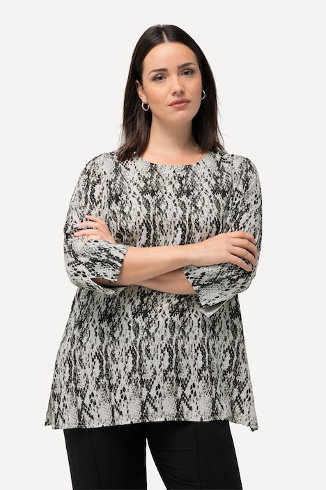 Bluse, Schlangendruck, A-Linie, Rundhals, 3/4-Arm