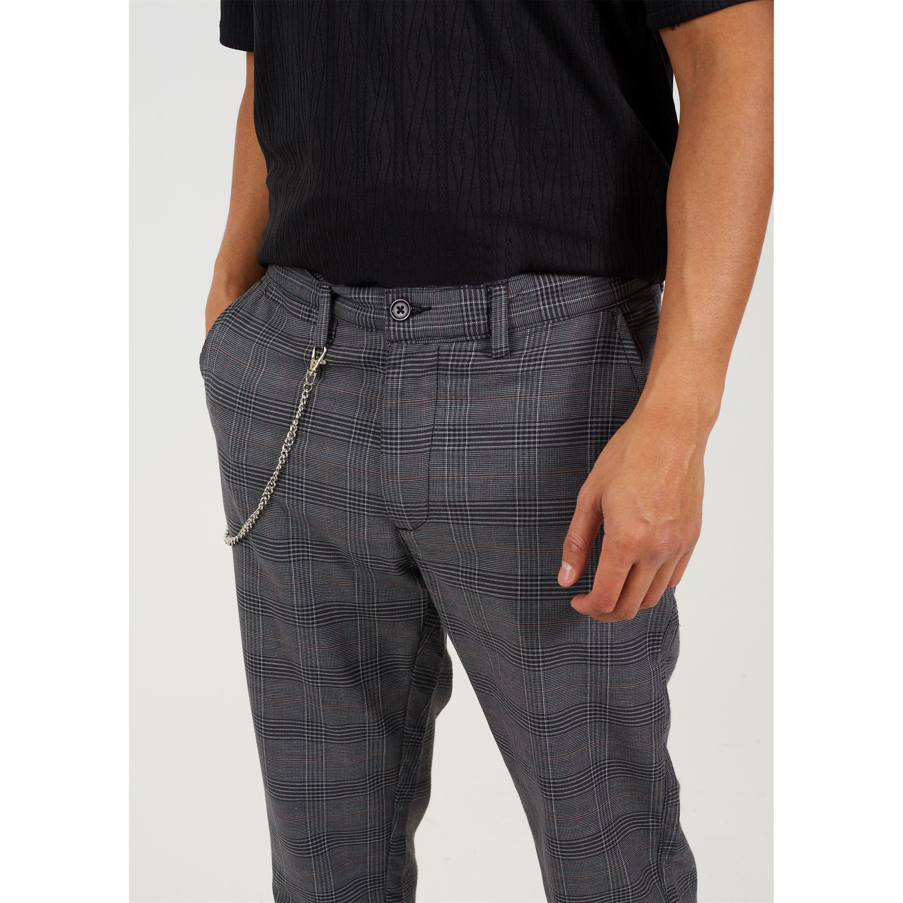 Brave Soul Grey Check Trousers with Chain