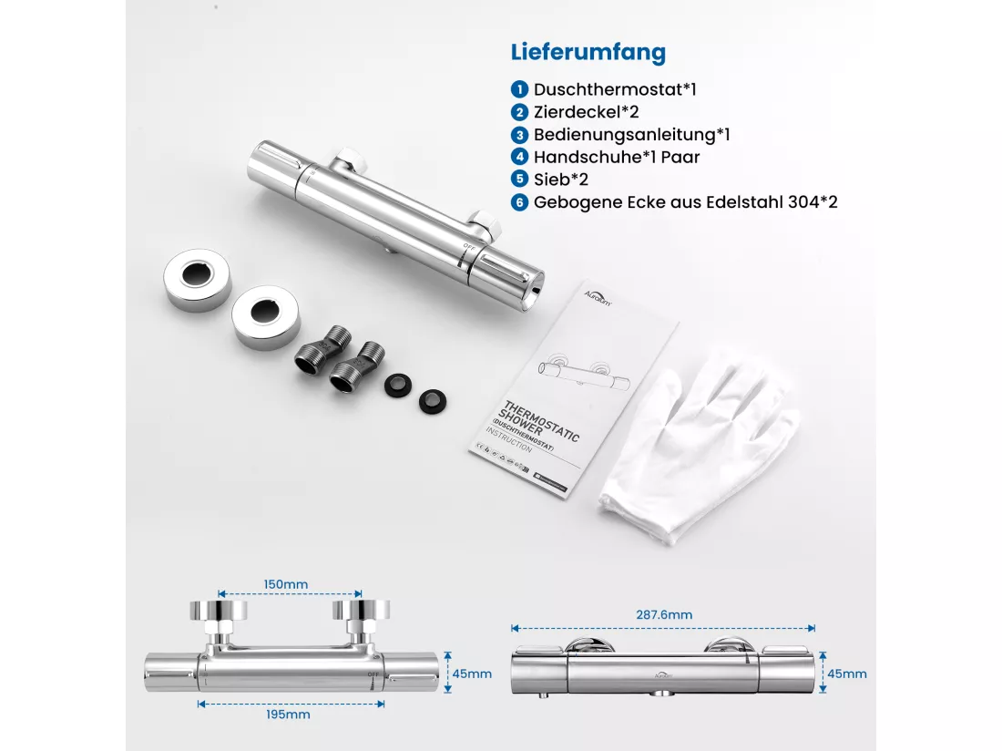 Mitigeur Thermostatique Douche Chromé,,Murale Robinet Thermostatique Douche avec Bouton Sécurisé à 38°C Anti-brûlure ,Mitigeur Douche Laiton