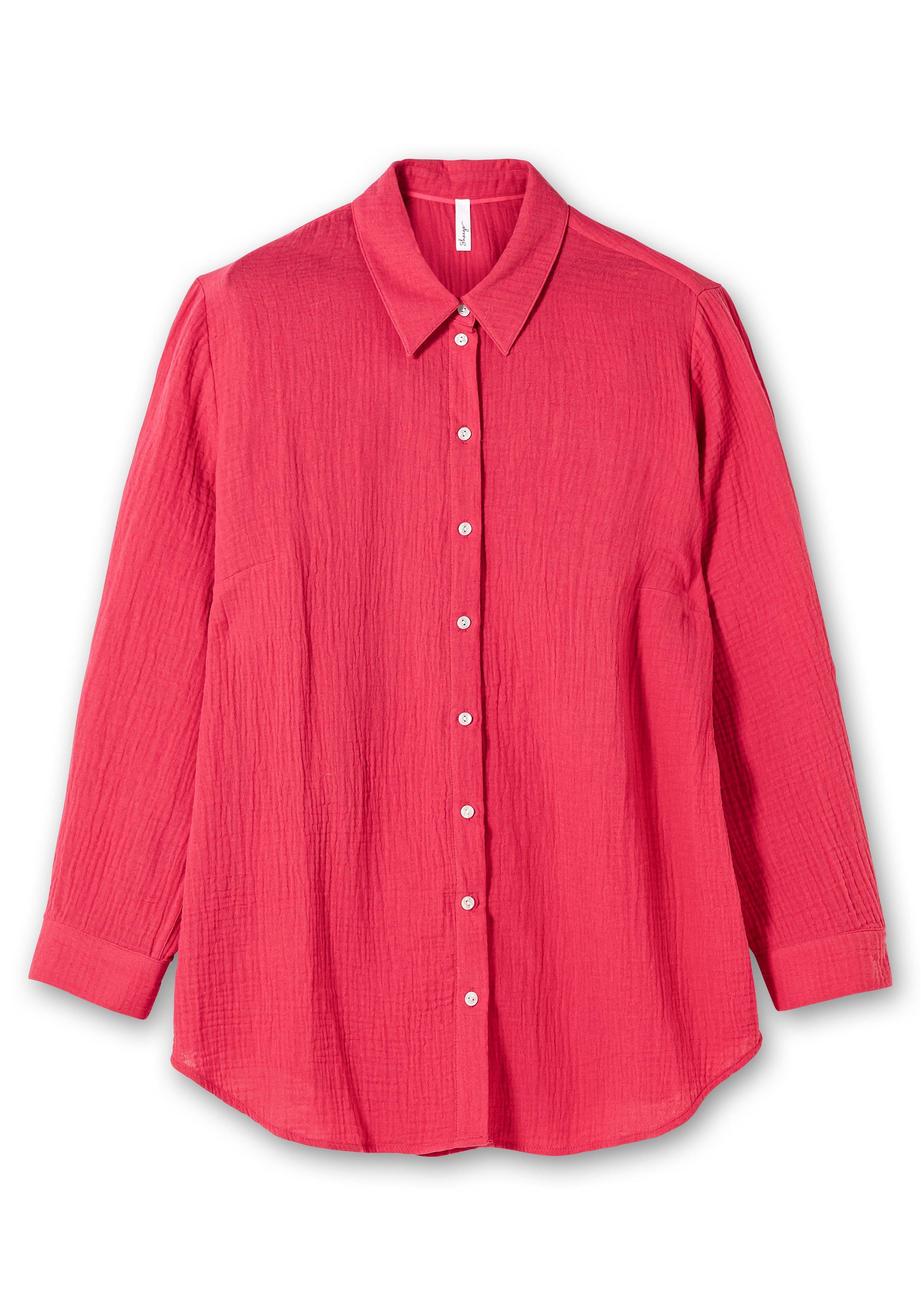 Musselin-Bluse mit Hemdkragen und Krempelärmeln