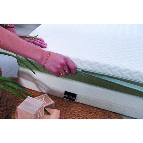 Matelas Aloé Vera Déhoussable 70x140x10 cm Blanc/Vert Olive - CANDIDE