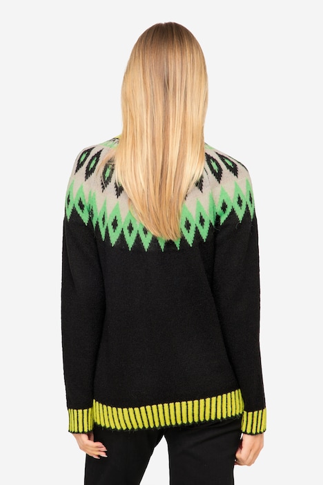 Norwegerpullover, Wollanteil, Stehkragen, Langarm, mit recyceltem Polyester