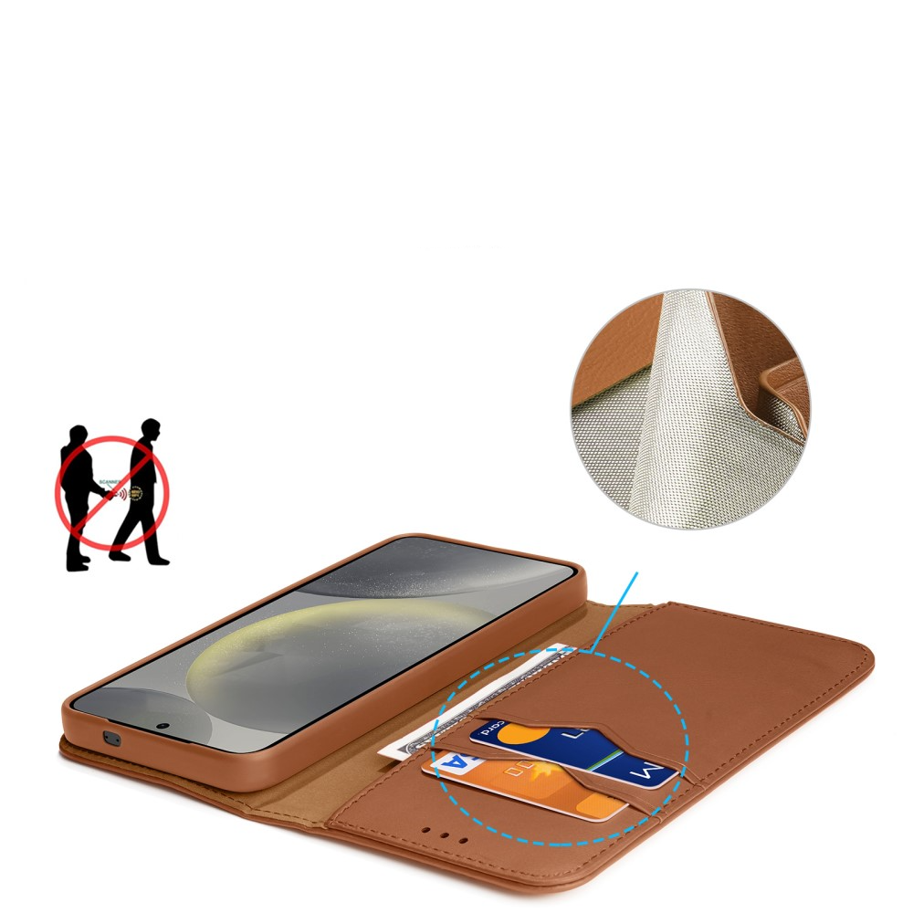 Samsung Galaxy S25  Plus Flip Wallet Cover Echtleder Tasche (RFID Schutz) - Braun
