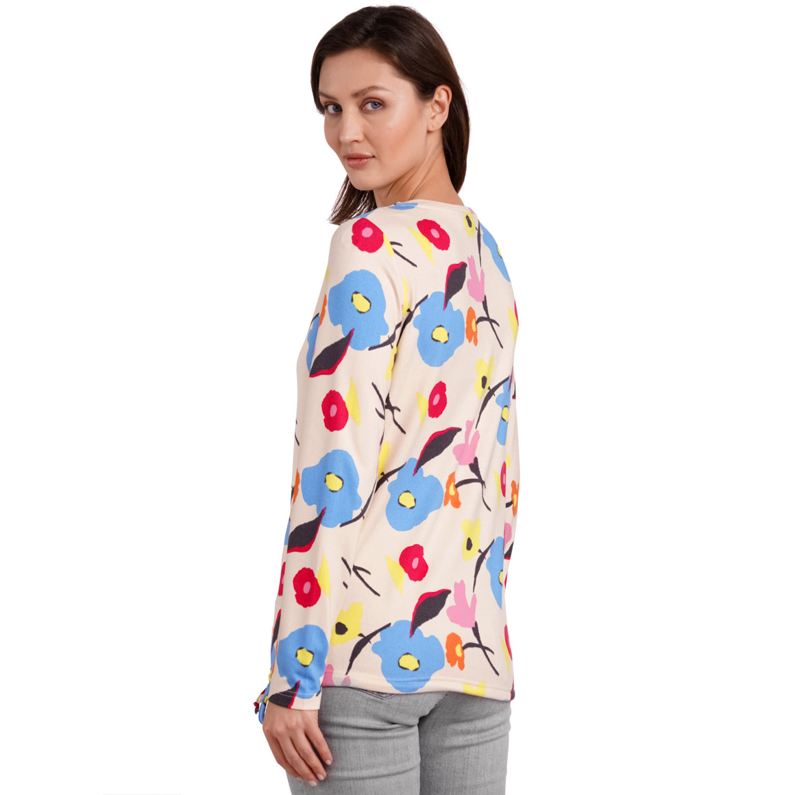 Damen Langarmshirt mit Tunnelzug beige / bunt