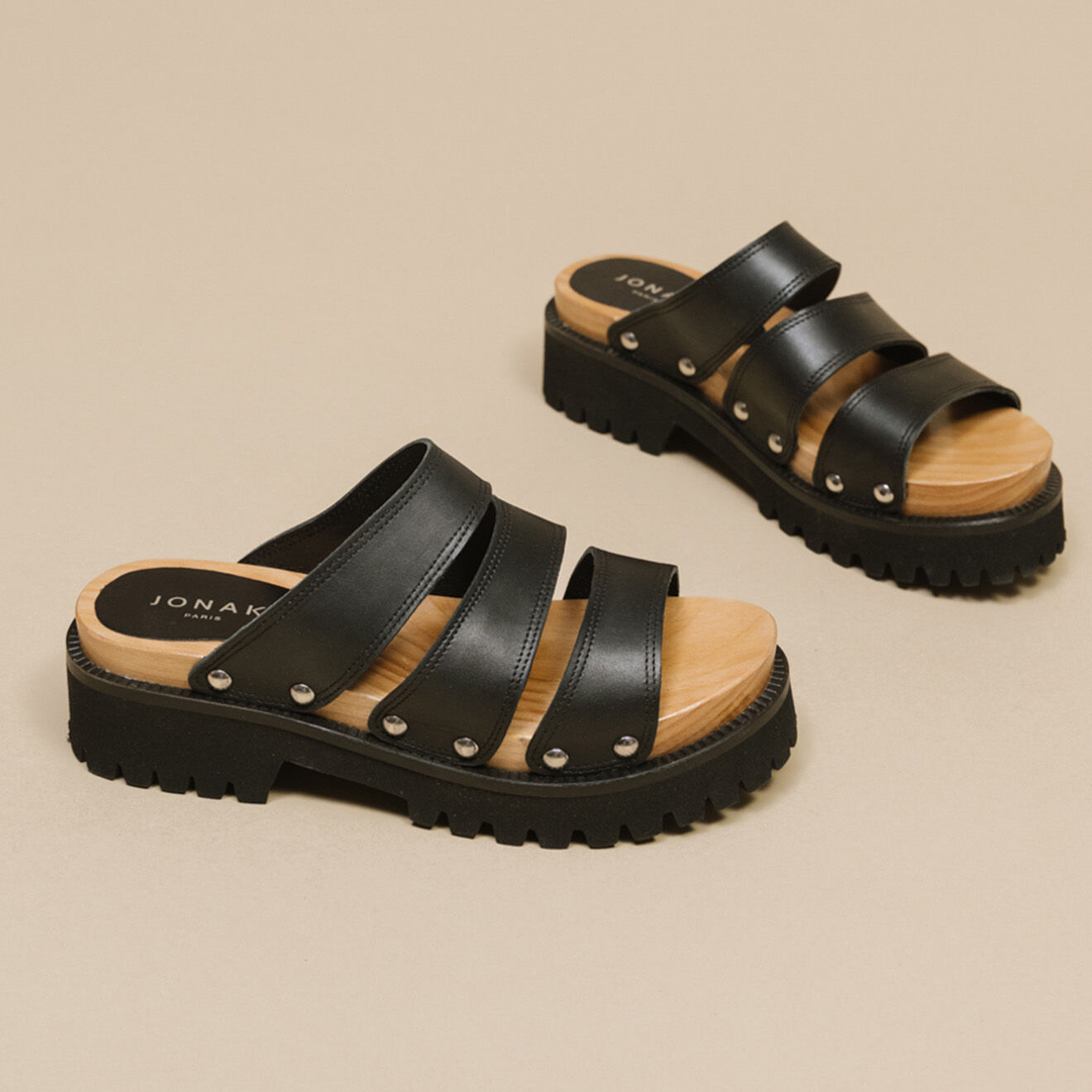 Jonak Mules en Cuir Malcolm noires - Talon 5.5 cm
