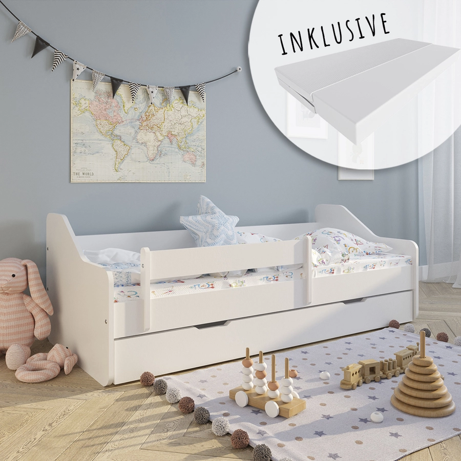 Kids Collective Kinderbett 80x160 | 80x180 cm mit Rausfallschutz & Lattenrost pink mit Matratze