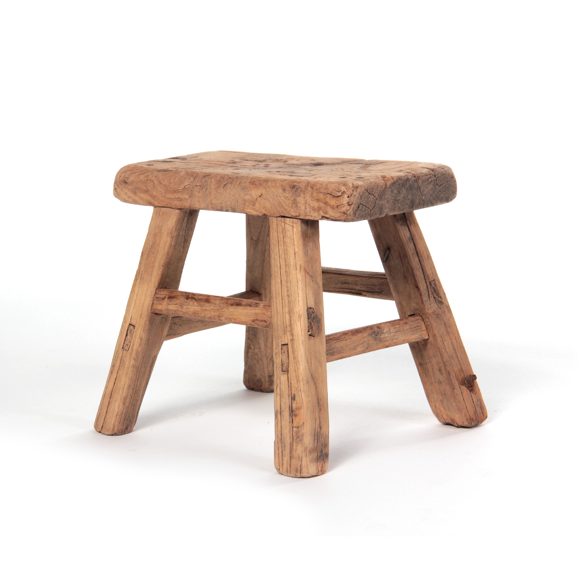 Antiker Holzschemel, natur, B 28 cm, H 21 cm, L 12 cm von fischer's lagerhaus