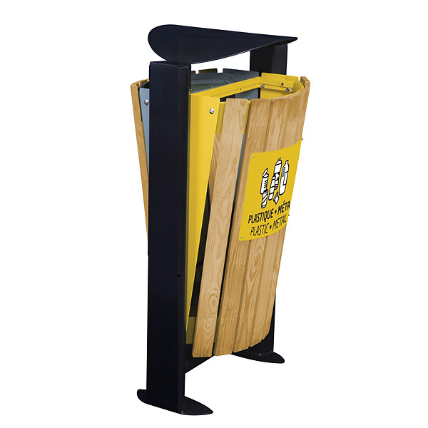 ROSSIGNOL Corbeille 2 x 60 L arkea bois sans cendrier - tri divers/plastique et metal - bois / gris ciment  / jaune colza