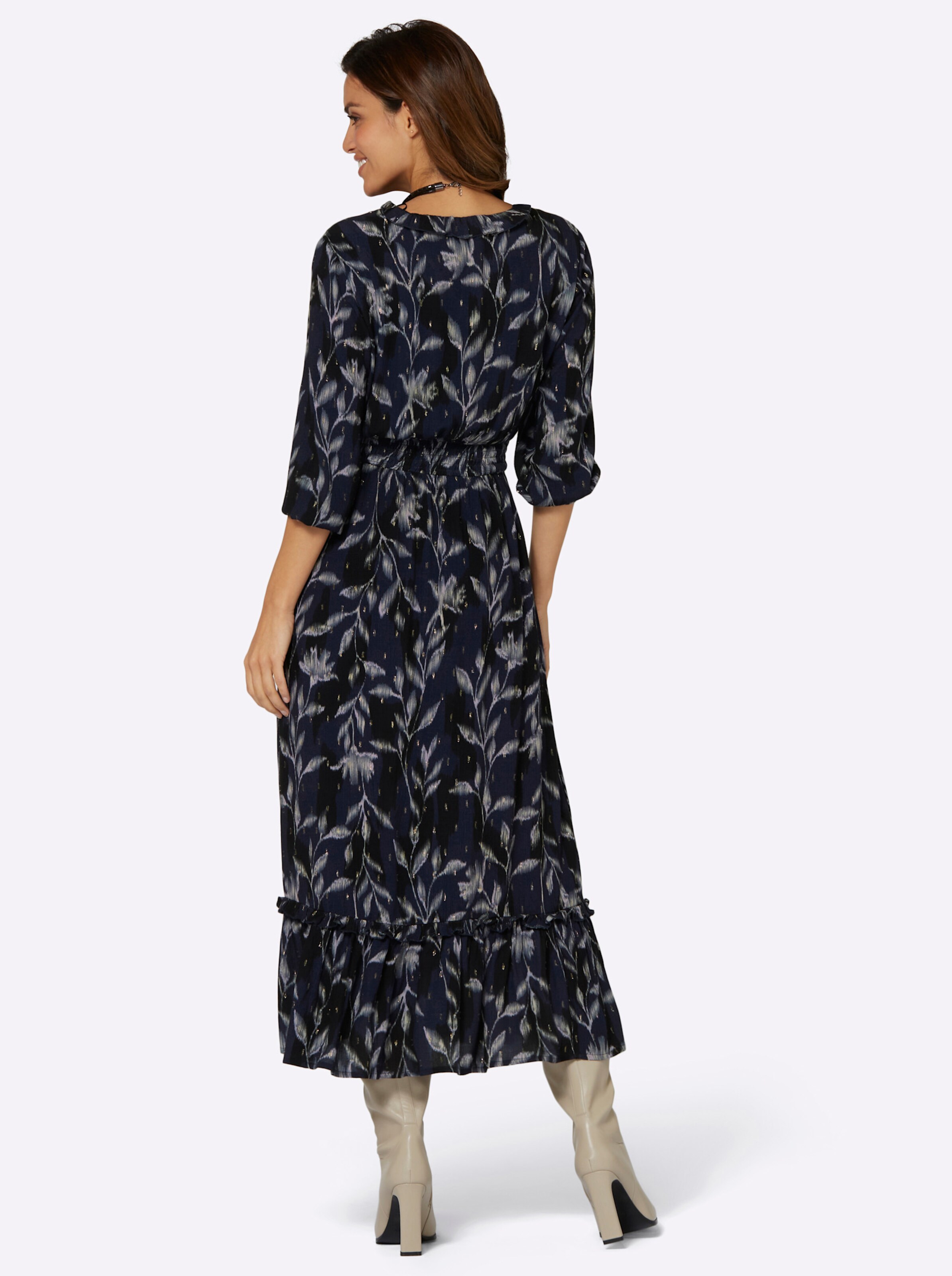 Kleid in marine-champagner-bedruckt