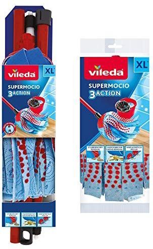 Vileda - SuperMocio 3Action XL - Mop - Rood/Blauw - Compacte Vloerreiniging met Reservekop