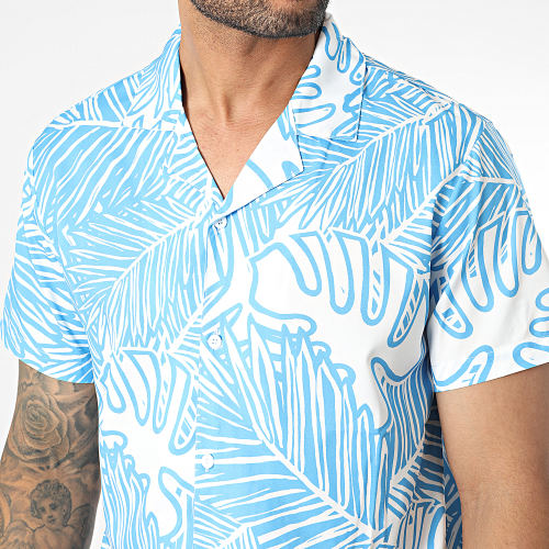 Chemise Manches Courtes Blanc Bleu Clair
