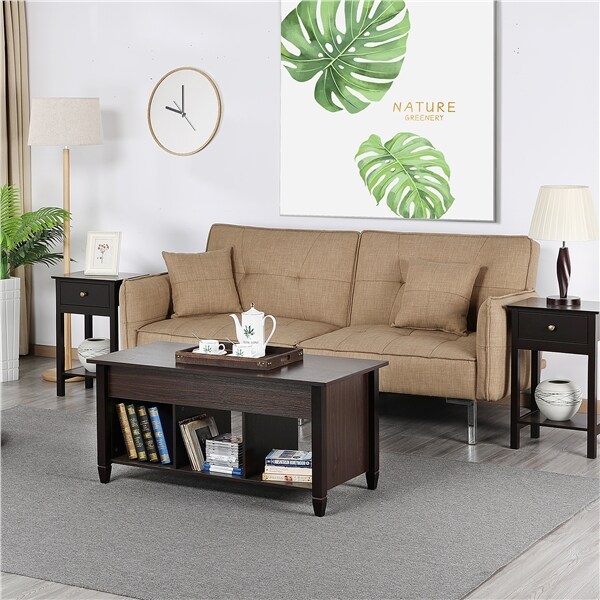 Yaheetech Couchtisch Sofatisch Höhenverstellbarer Beistelltisch Kaffeetisch Teetisch mit Ablagefach Höhe: 48,8-62,6cm