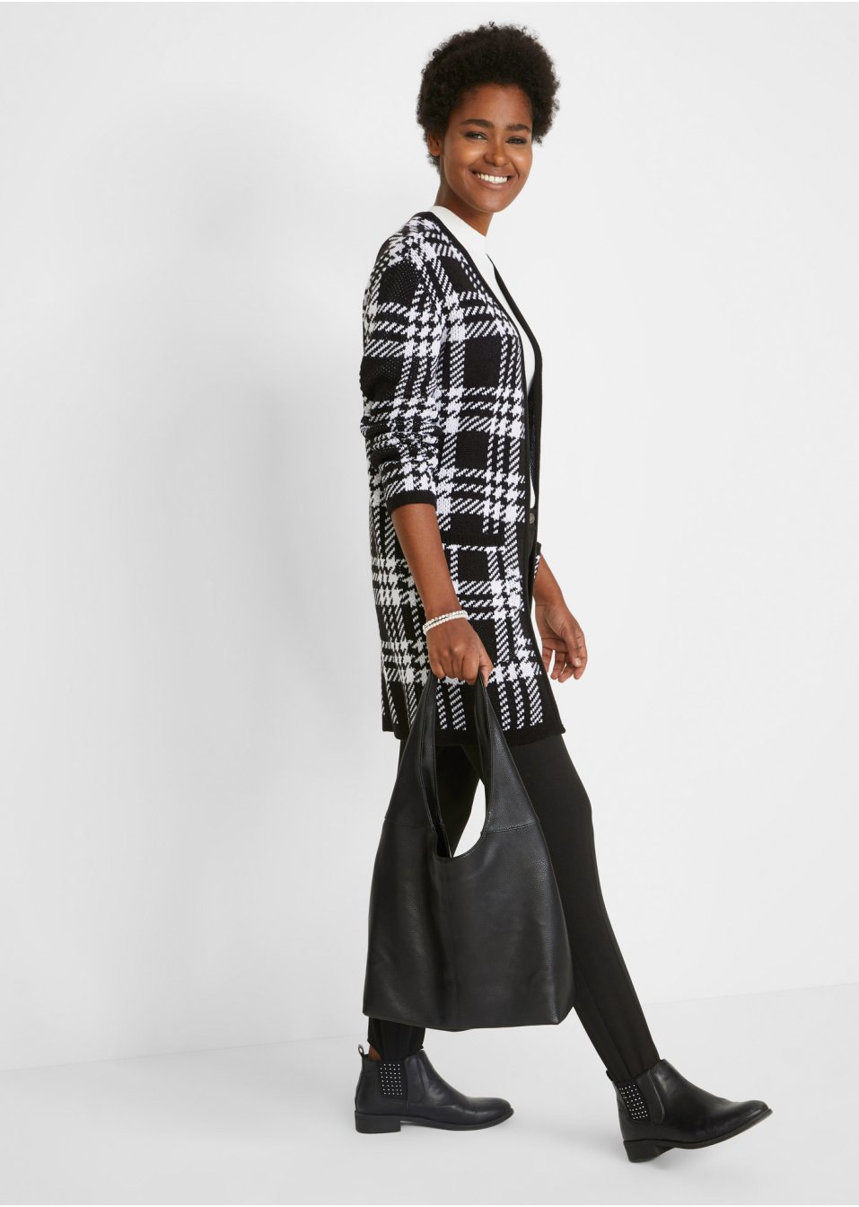 Veste en maille à carreaux avec poches