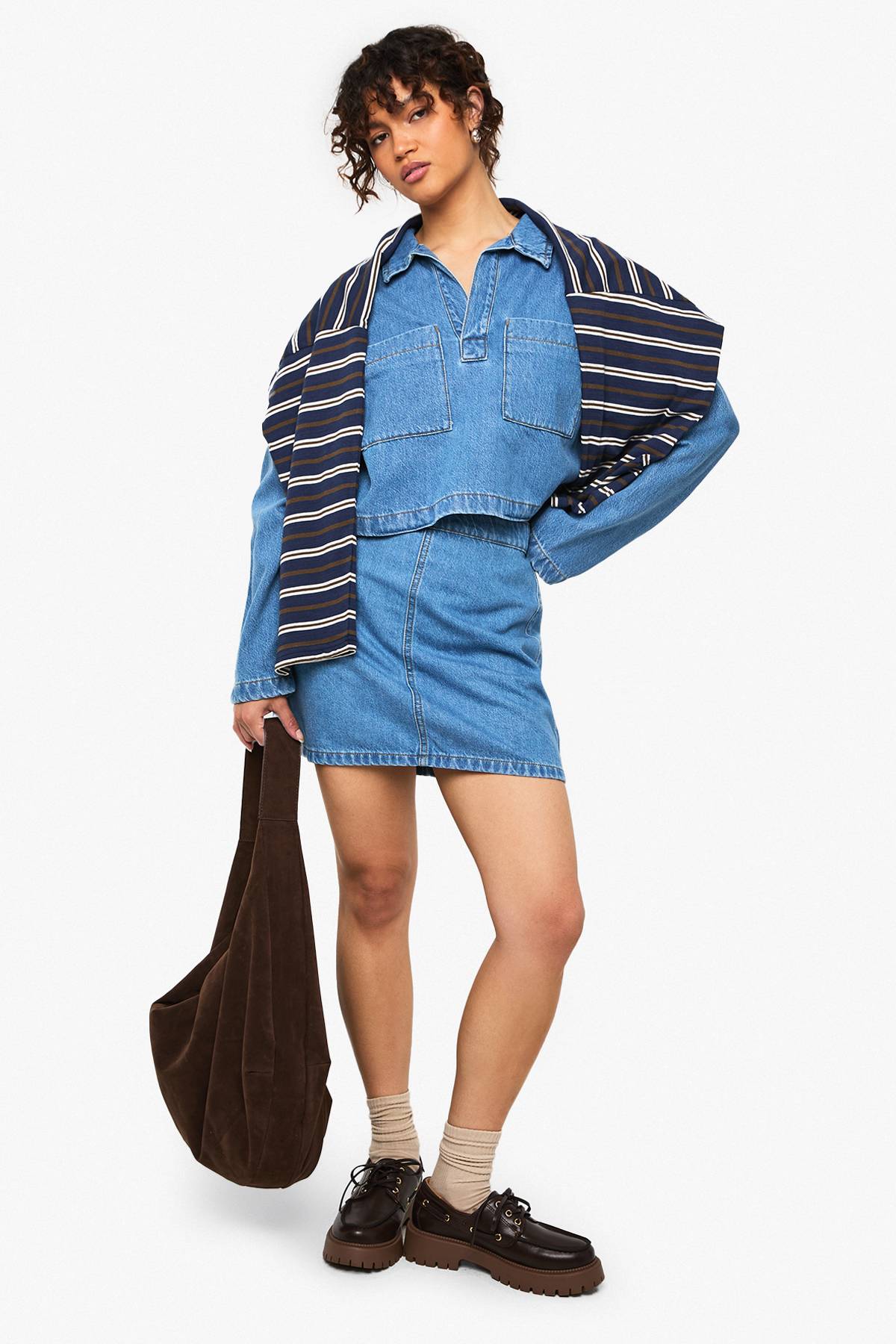 boohoo Chemise de rugby en denim à col
