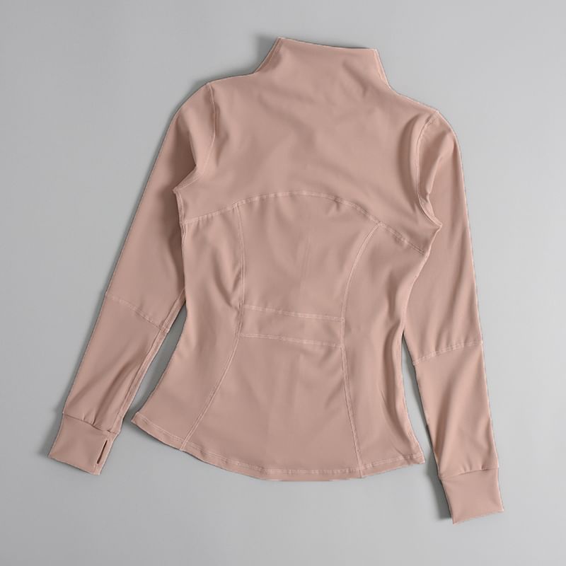 Claduodoe - Sporttop met lange mouwen, col, effen rits en slanke pasvorm